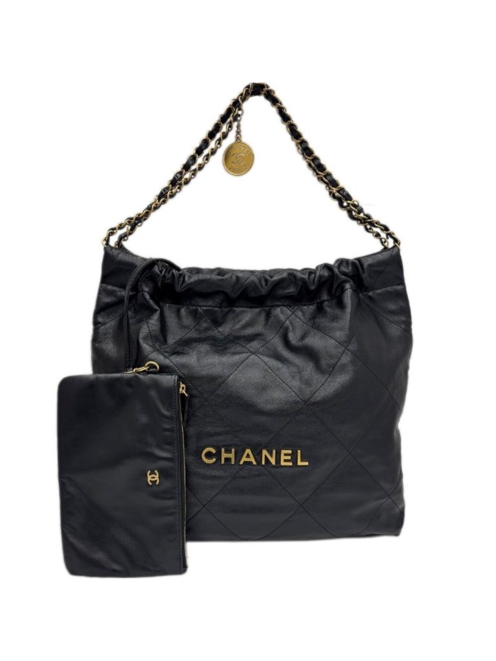 Chanel Bag Chanel 22 Medium Shoulder Black Gold Shinycalfskin